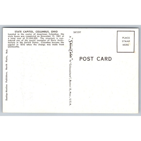 Postcard Ohio Columbus State Capitol Doric Architecture C1950s OH Vintage - Picture 2 of 2